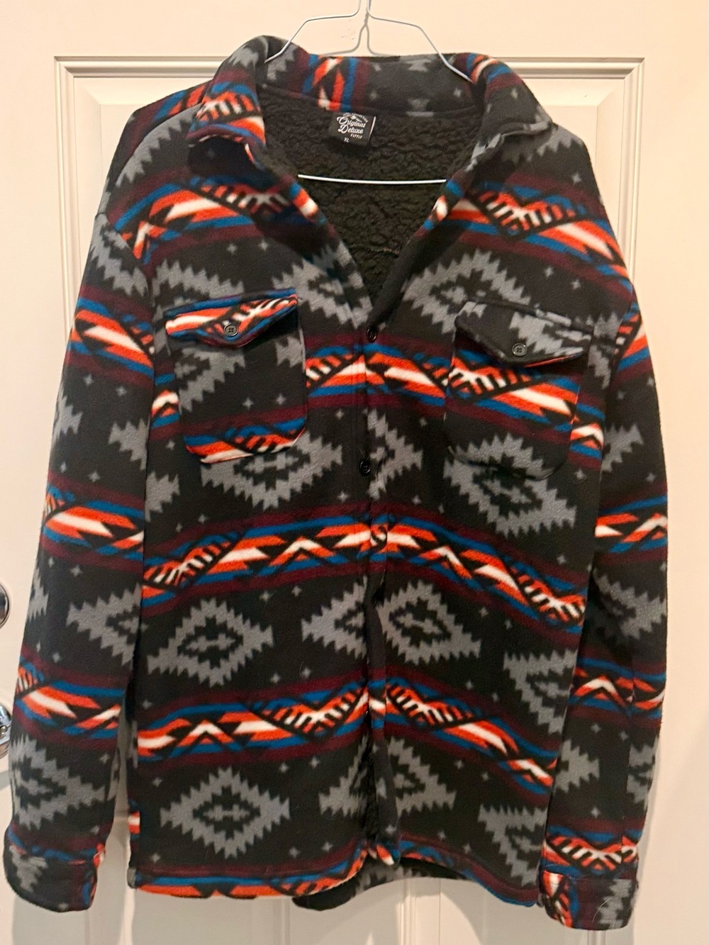 Original Deluxe Black Fleece Jacket with Orange & Blue Stripes